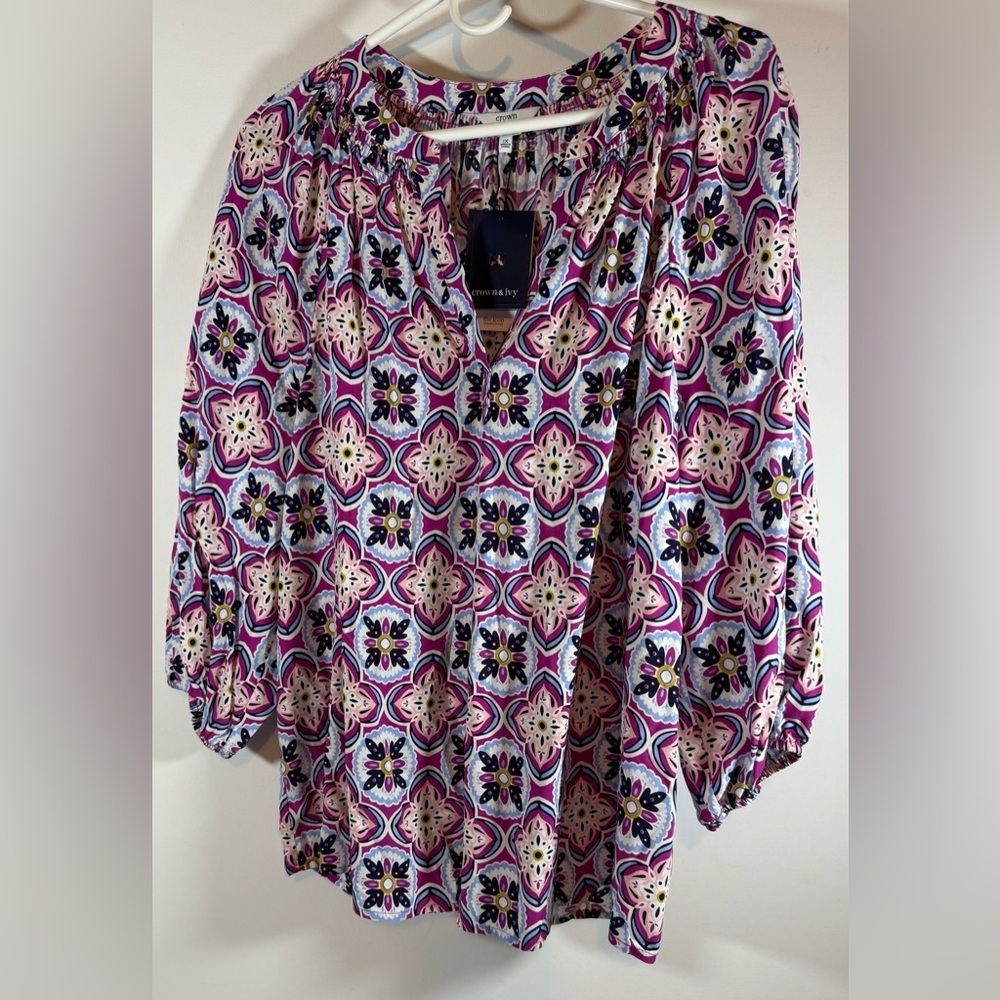 Women’s Crown & Ivy Pink Weekend in Lisbon signature 3/4 Sleeve Blouse 1X NWT